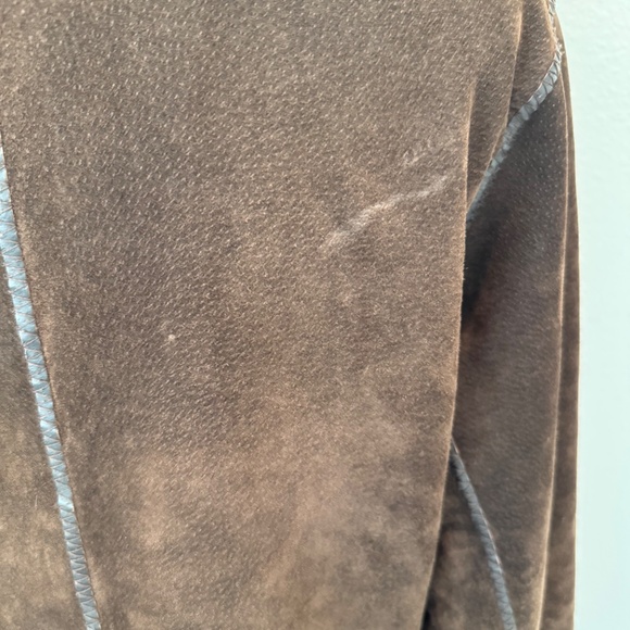 Marvin Richards Faux Suede Chocolate Brown Coat Size M Faux Fur Trim & Lining M - Picture 7 of 16